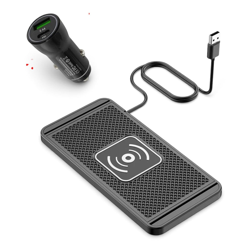 zero2cart slim black wireless charging pad with USB car adapter and cable for convenient cable-free device power