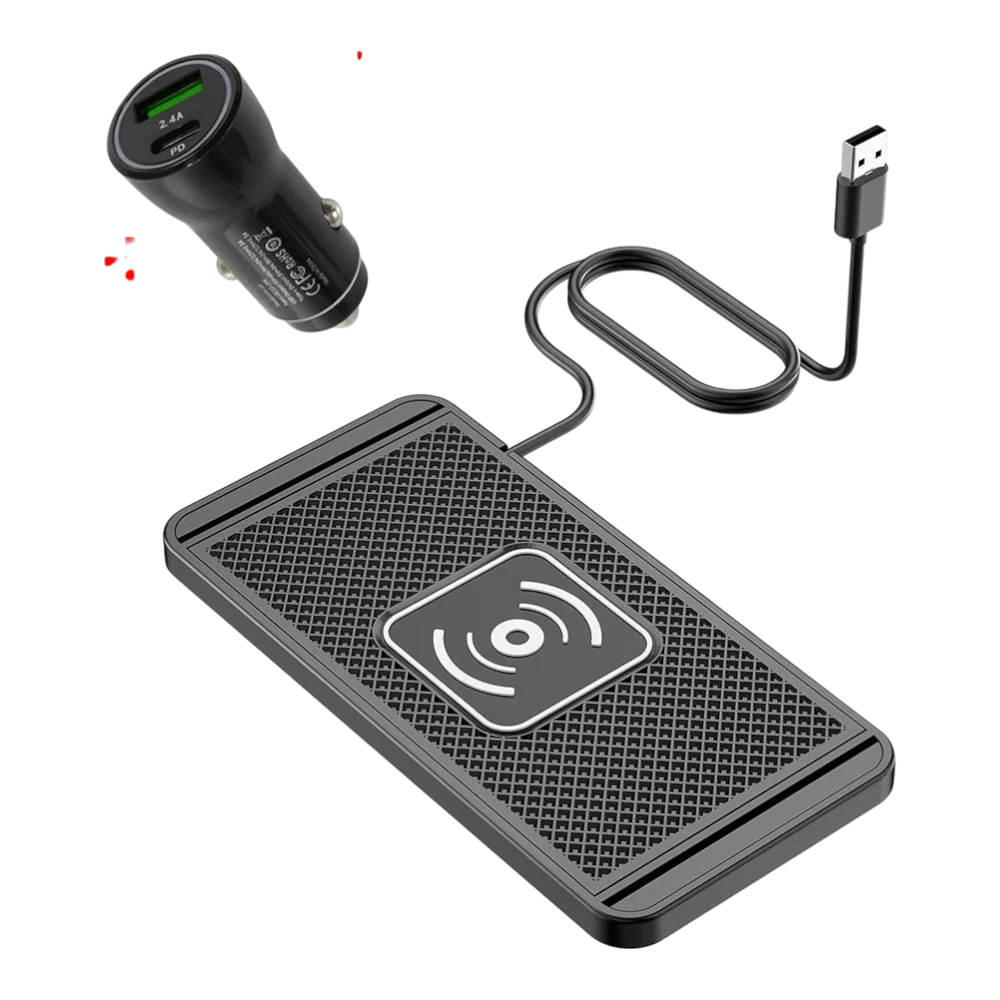 zero2cart slim black wireless charging pad with USB car adapter and cable for convenient cable-free device power
