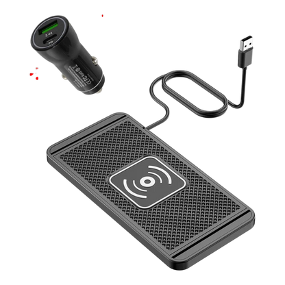 zero2cart slim black wireless charging pad with USB car adapter and cable for convenient cable-free device power
