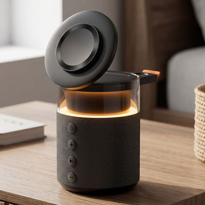 zero2cart 5-in-1 wireless charging station with built-in lamp and speaker on a wooden desk
