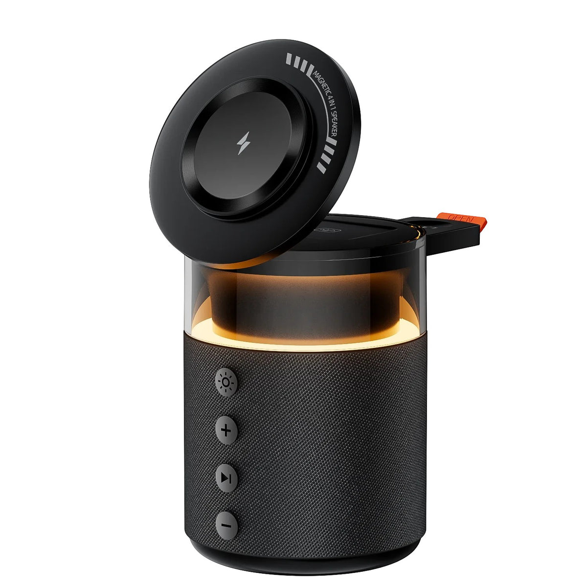 zero2cart 5-in-1 wireless charging station with magnetic phone mount, built-in lamp, and Bluetooth speaker