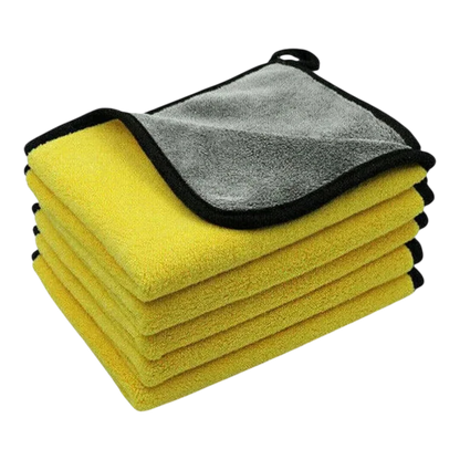 zero2cart yellow and grey microfiber cleaning towels stacked for car washing and household surface care