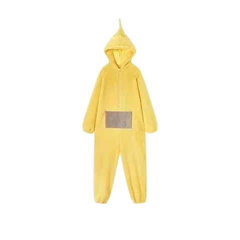 zero2cart yellow hooded character onesie pajama with a front pocket and pointed hood for cozy winter loungewear.