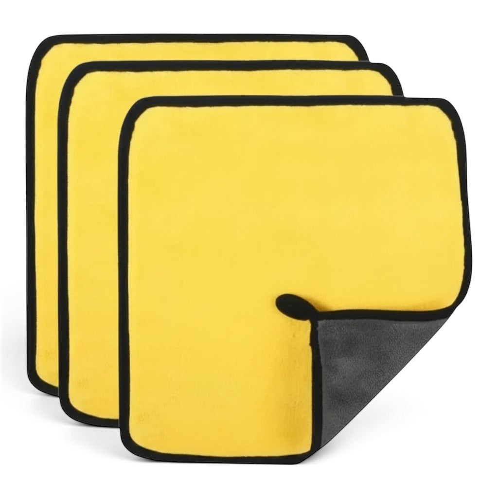 zero2cart yellow microfiber cleaning towels with black trim for car washing and household surface care