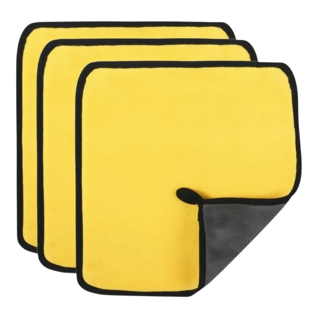 zero2cart yellow microfiber cleaning towels with black trim for car washing and household surface care