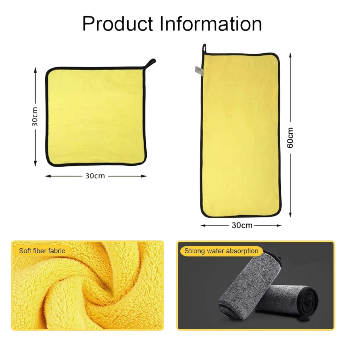 zero2cart yellow microfiber cleaning towels for car washing and household surfaces with soft absorbent texture