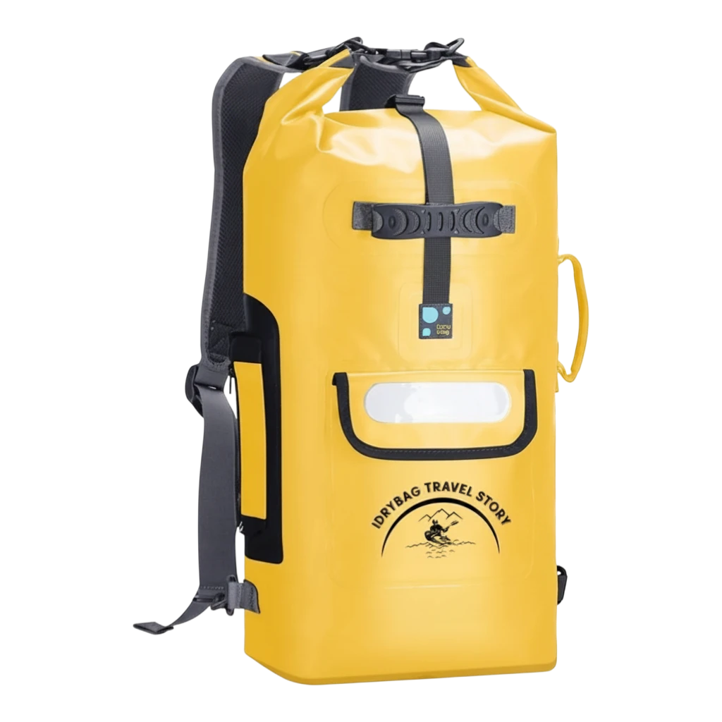 zero2cart 20L yellow waterproof PVC dry bag backpack with roll-top closure for kayaking and outdoor travel