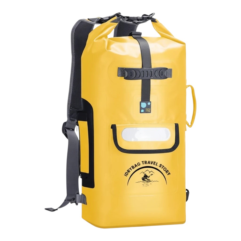 zero2cart 20L yellow waterproof PVC dry bag backpack with roll-top closure for kayaking and outdoor travel