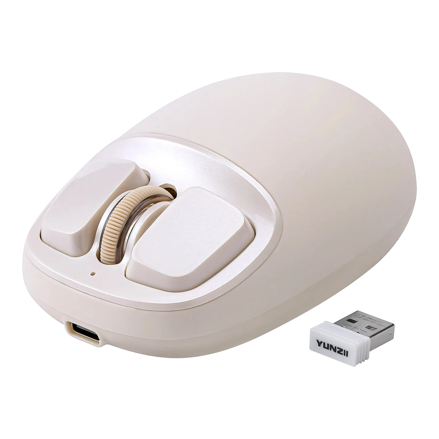 zero2cart YUNZII C1 beige silicone wireless mouse with USB receiver, featuring a compact ergonomic design.