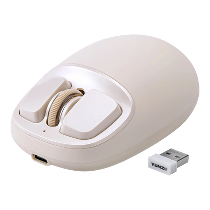 zero2cart YUNZII C1 beige silicone wireless mouse with USB receiver, featuring a compact ergonomic design.
