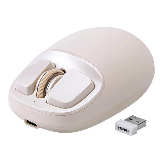 zero2cart YUNZII C1 beige silicone wireless mouse with USB receiver, featuring a compact ergonomic design.