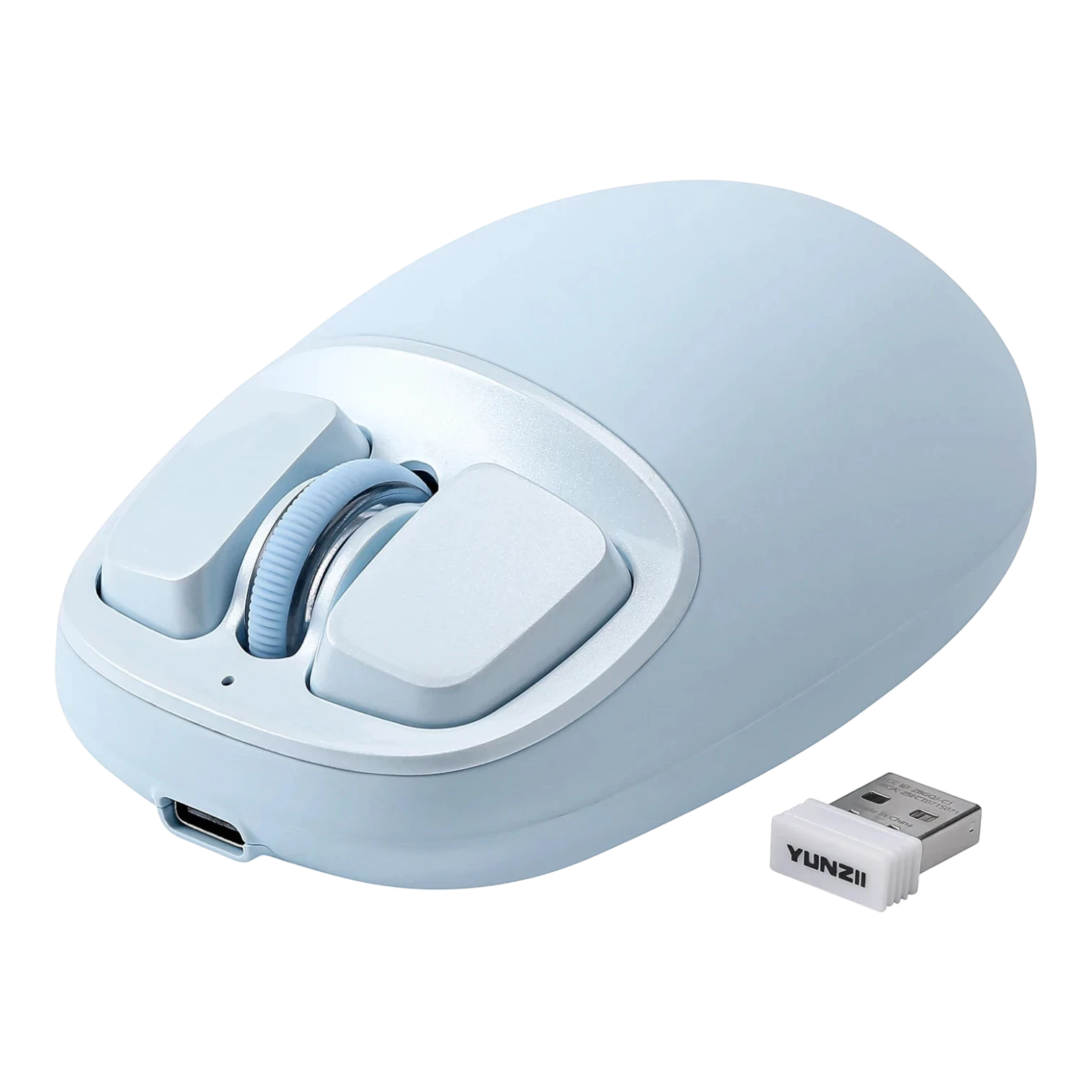 zero2cart YUNZII C1 light blue silicone wireless mouse with USB receiver, featuring a compact, ergonomic design.