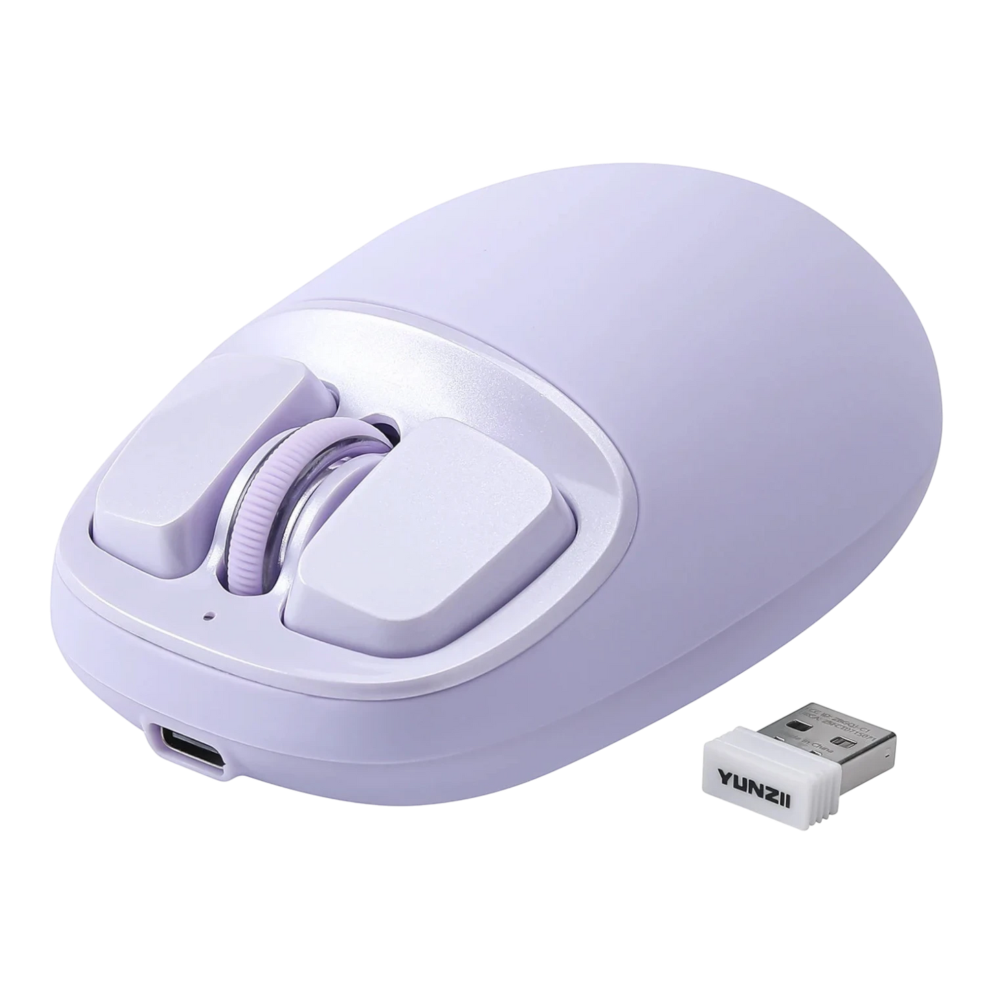 zero2cart YUNZII C1 purple silicone wireless mouse with USB receiver, featuring a compact and ergonomic design.