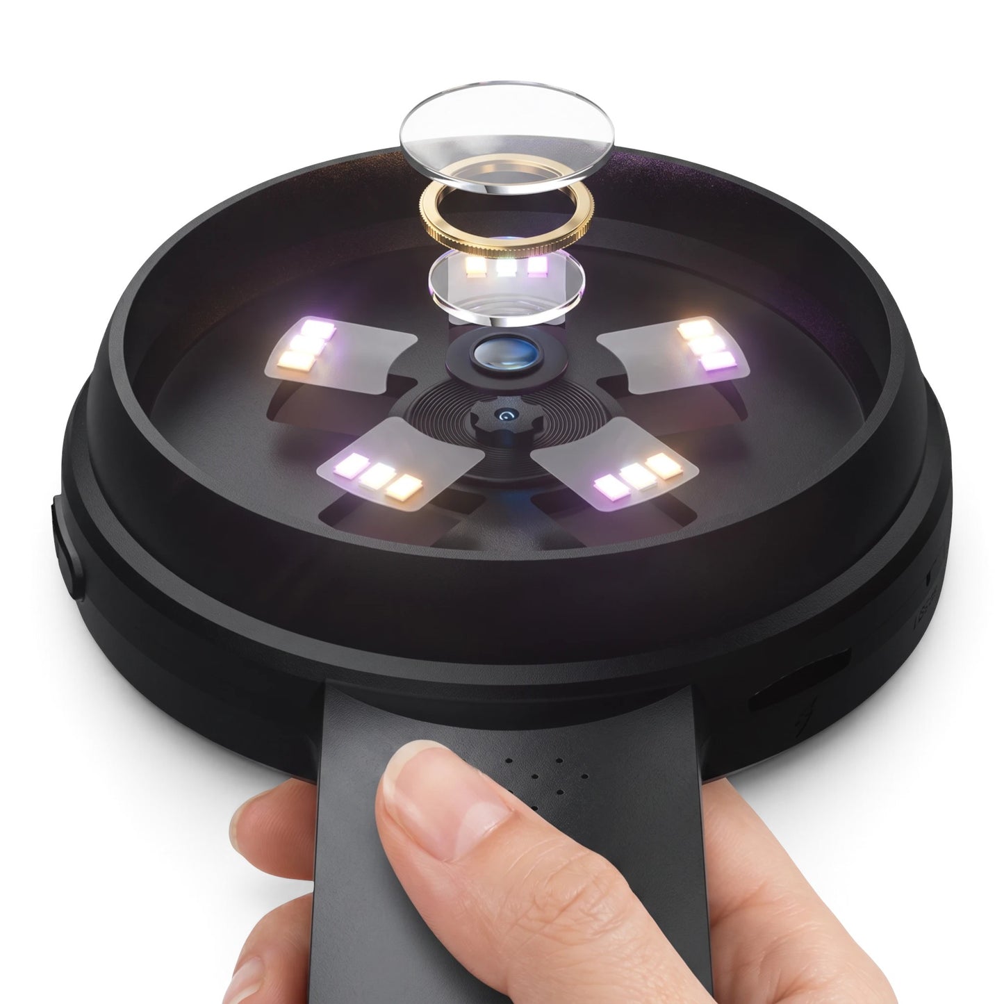 zero2cart ZoomView digital microscope showing internal LED lighting and lens components for detailed inspection