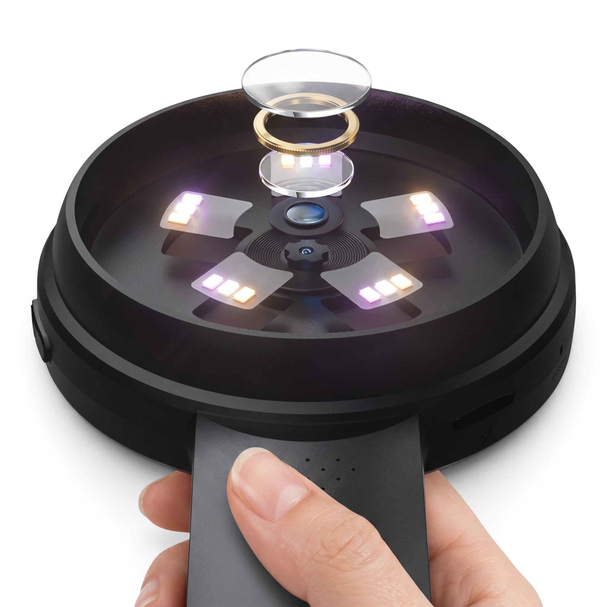 zero2cart ZoomView digital microscope showing internal LED lighting and lens components for detailed inspection